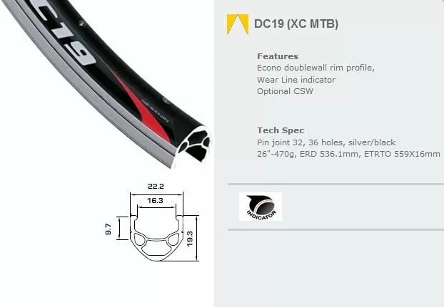 Обод 26"*16мм*36Н DC9 A/V двойной CSW (MTB)индикатор износа черный от магазина Супер Спорт